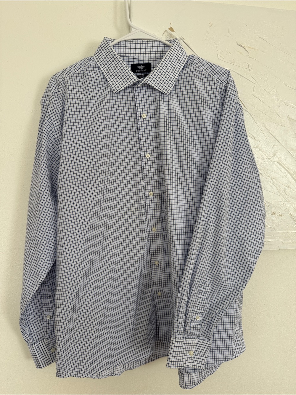 Dockers Men’s Fitted Stretch Collar Dress Shirt Blue Check XL 17-17.5 34/35